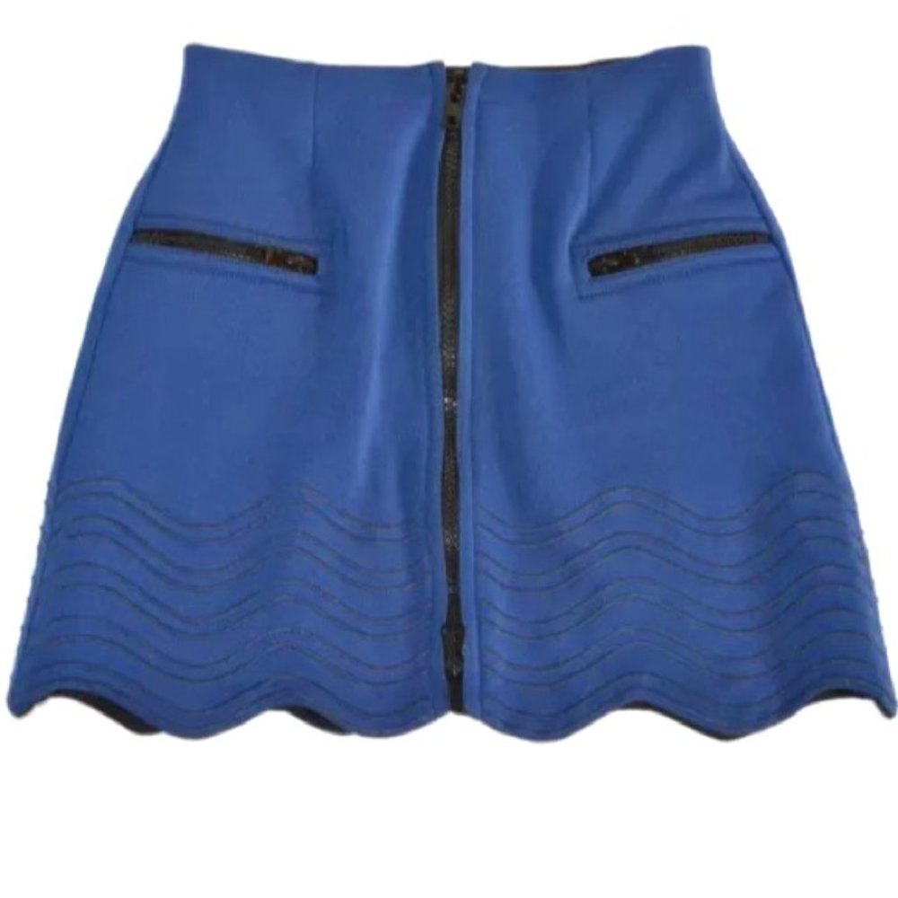 Kenzo Blue Zip Scalloped Scuba Skirt